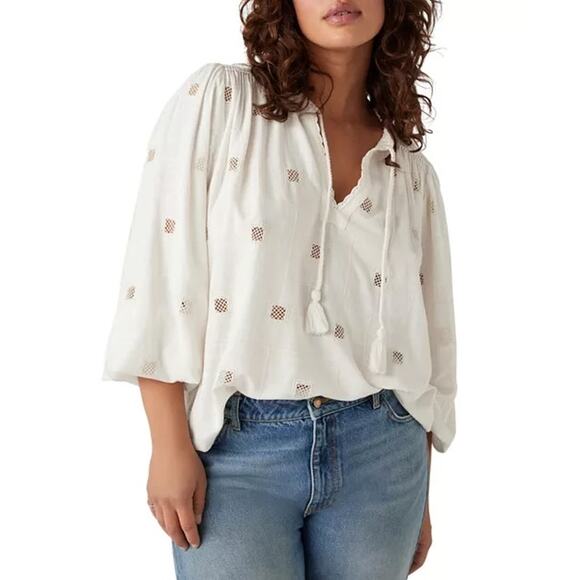 Ba&sh Ravel Long Sleeve Embroidered Eyelet Blouse Shirt Top Cotton 0 Small - Picture 1 of 7